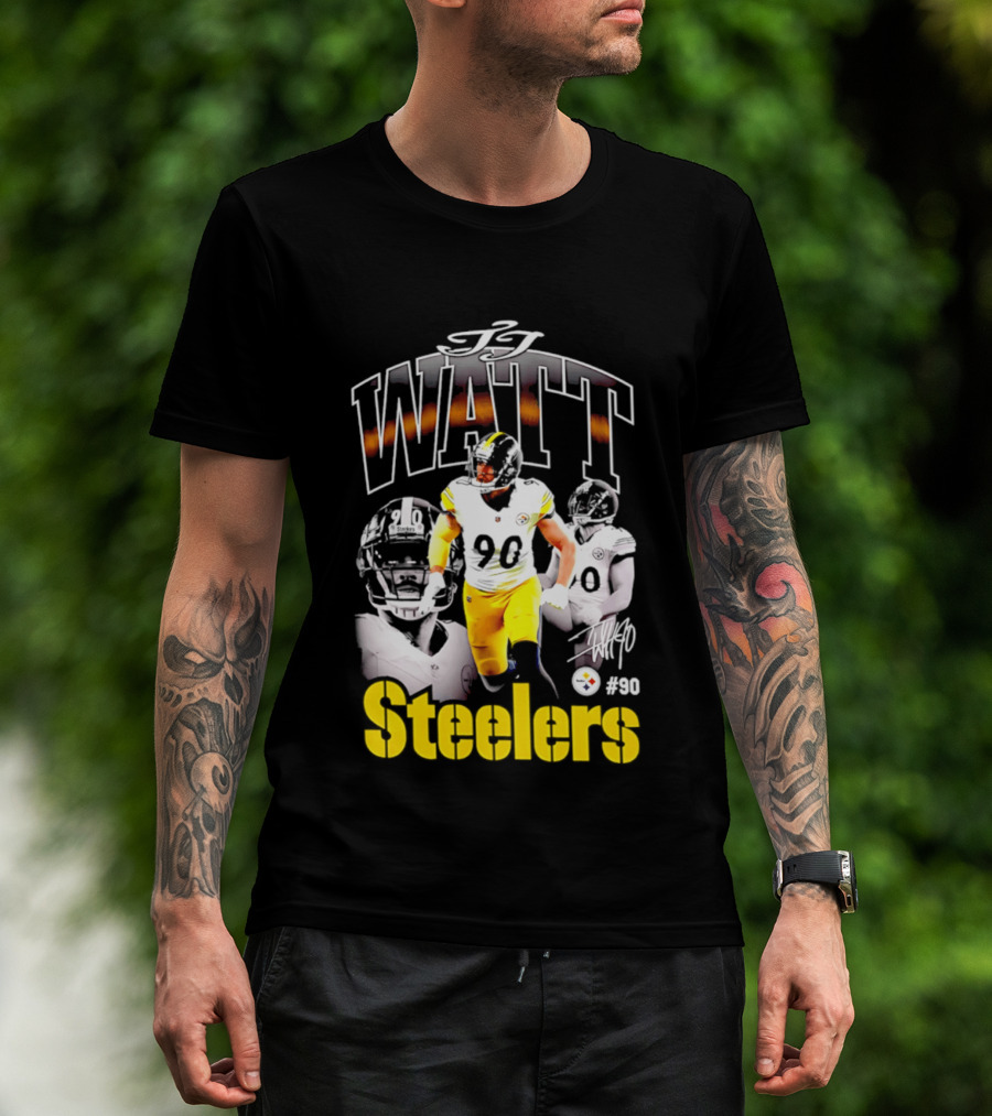 T.J. Watt Steelers #90 Triple Image With Signature T-Shirt