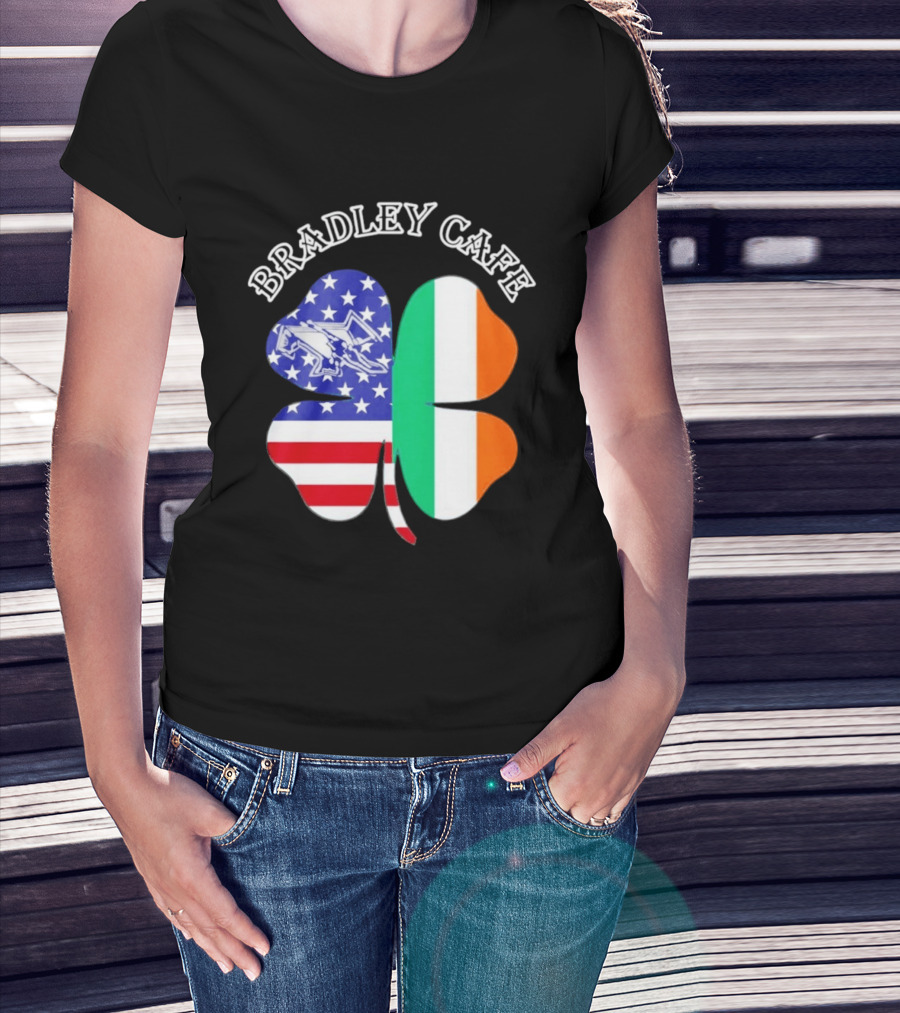 Bradley Cafe Providence RI Est 1937 Four Leaf Clover American Irish Flag T-Shirt
