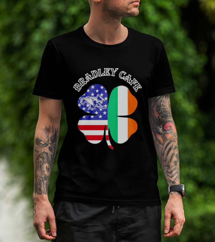 Bradley Cafe Providence RI Est 1937 Four Leaf Clover American Irish Flag T-Shirt