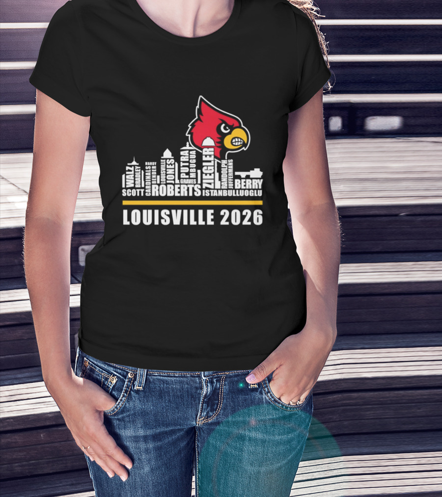 Louisville 2026 Cardinals Skyline Scott Roberts Berry Stephenson T-Shirt