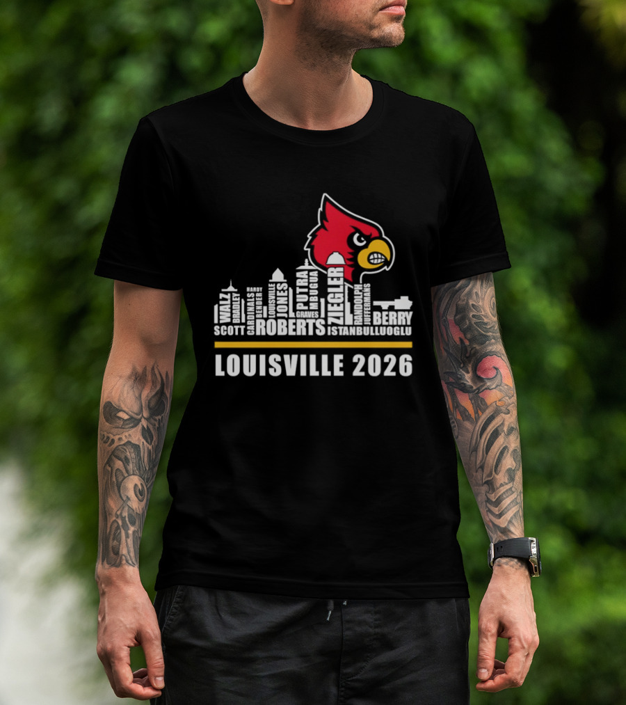 Louisville 2026 Cardinals Skyline Scott Roberts Berry Stephenson T-Shirt