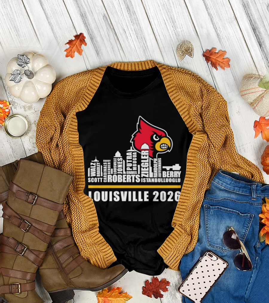 Louisville 2026 Cardinals Skyline Scott Roberts Berry Stephenson T-Shirt