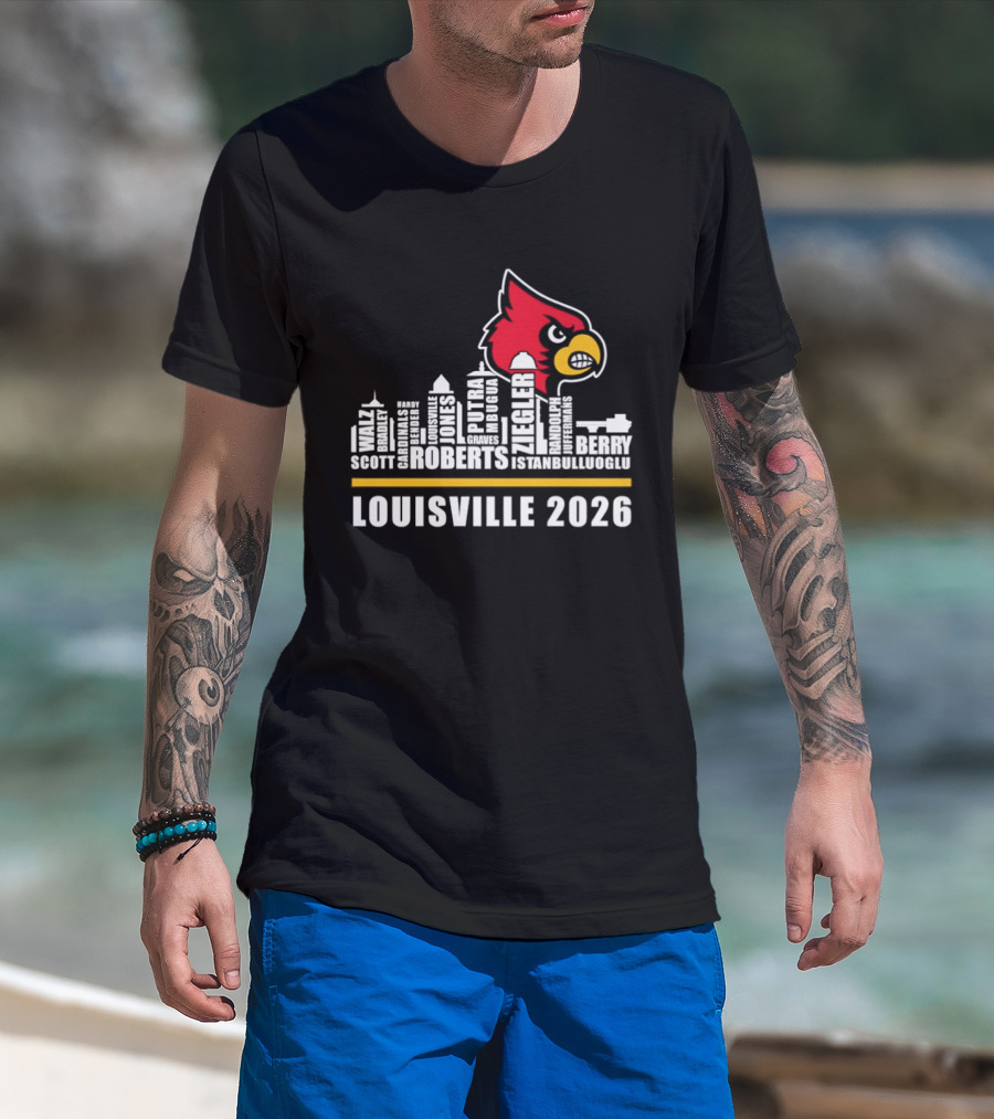 Louisville 2026 Cardinals Skyline Scott Roberts Berry Stephenson T-Shirt