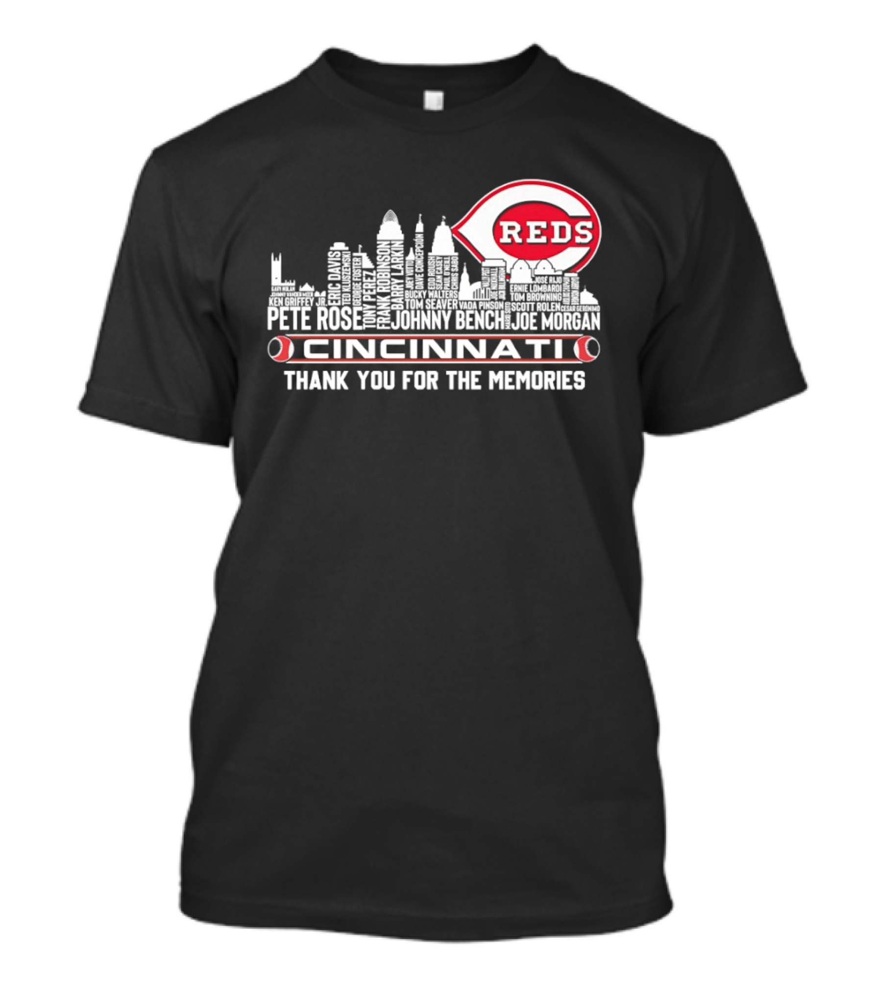 Cincinnati Reds Legends Skyline Thank You For The Memories T-Shirt