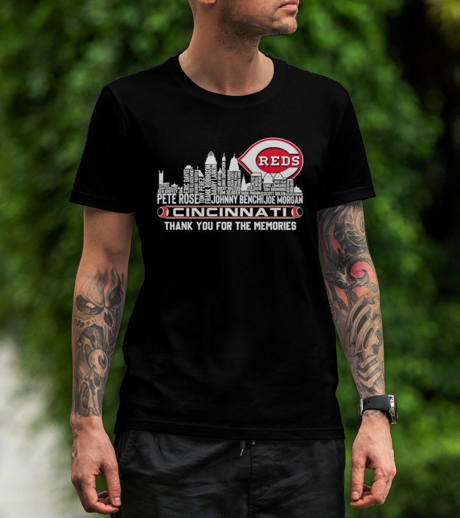 Cincinnati Reds Legends Skyline Thank You For The Memories T-Shirt