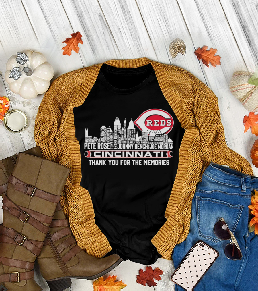 Cincinnati Reds Legends Skyline Thank You for the Memories T-Shirt