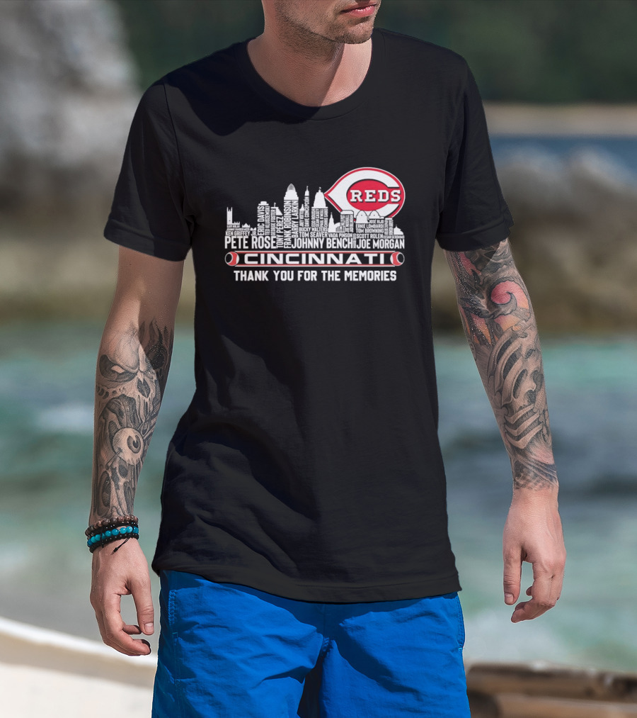 Cincinnati Reds Legends Skyline Thank You For The Memories T-Shirt
