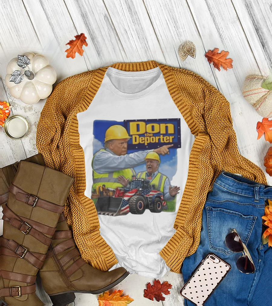 Don the Deporter Construction Worker with Patriotic Bulldozer T-Shirt