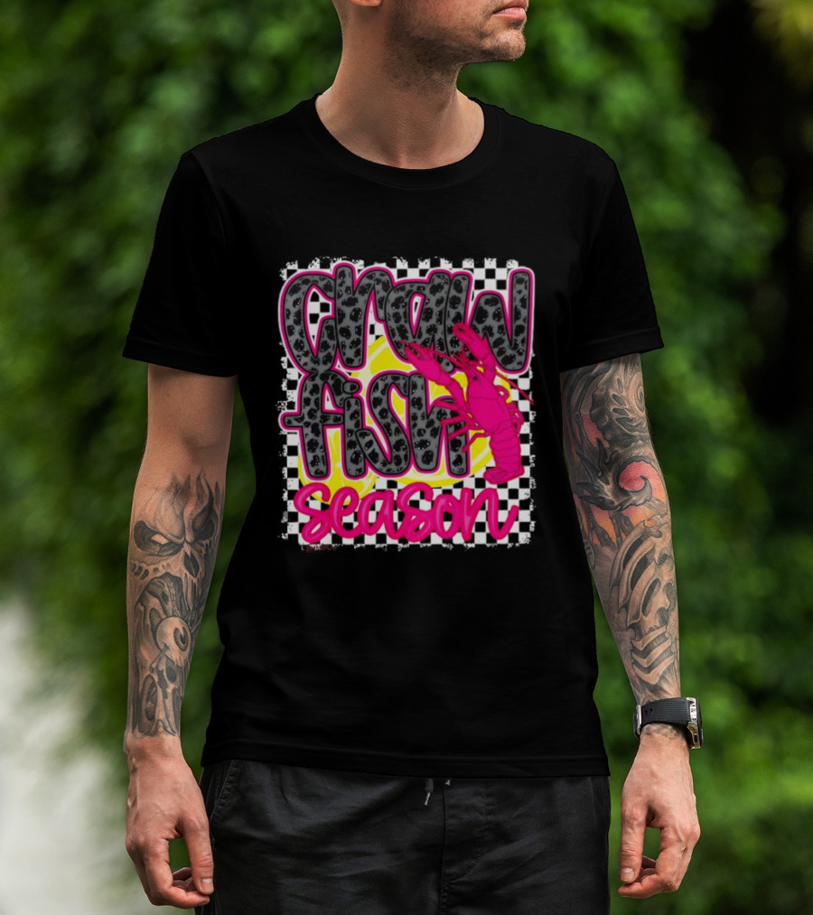 Crawfish Season Pink Lobster Bold Text Fun T-Shirt