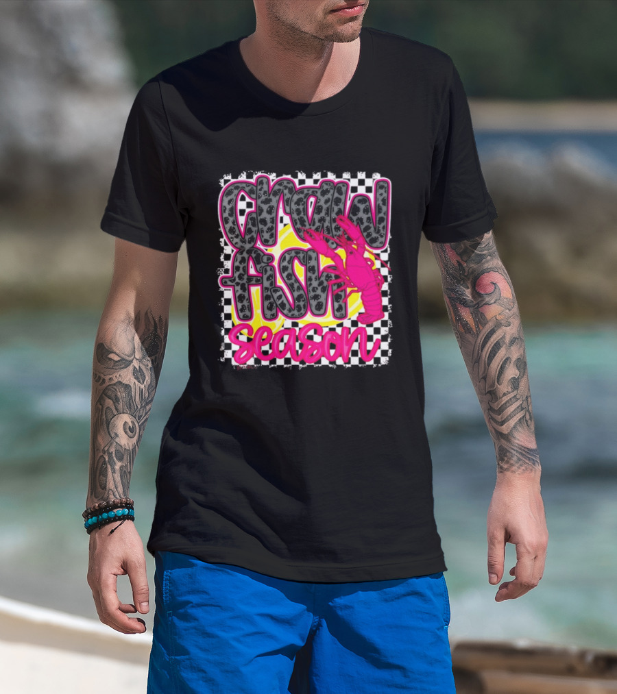 Crawfish Season Pink Lobster Bold Text Fun T-Shirt