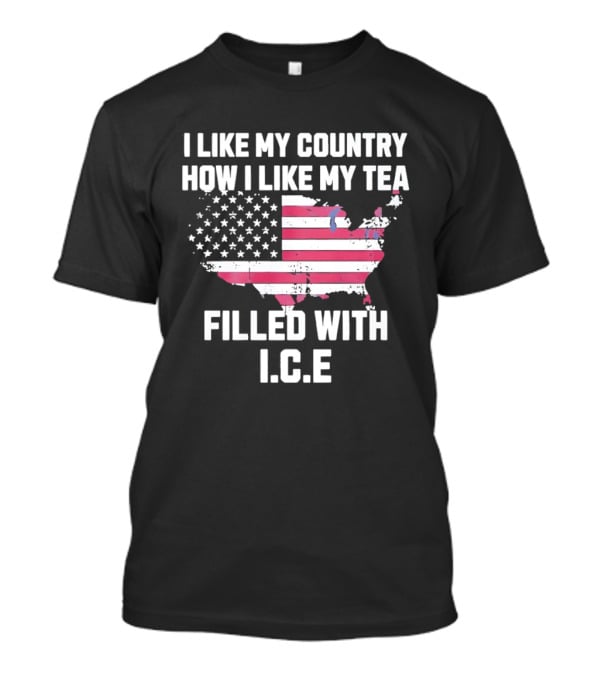 I Like My Country How I Like My Tea Filled With ICE USA Map American Flag T-Shirt