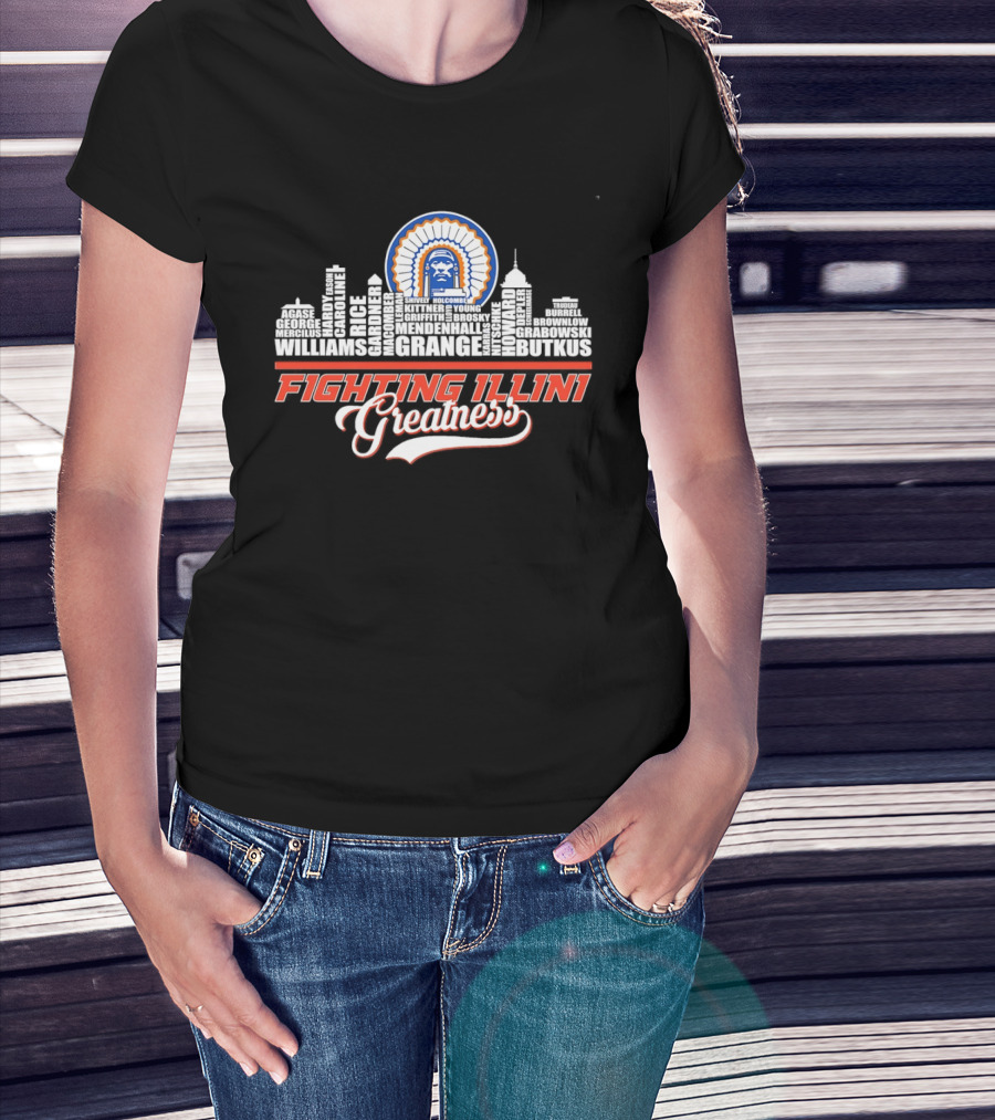 Fighting Illini Greatness Chicago Skyline Williams Brown Head Groce Thompson T-Shirt
