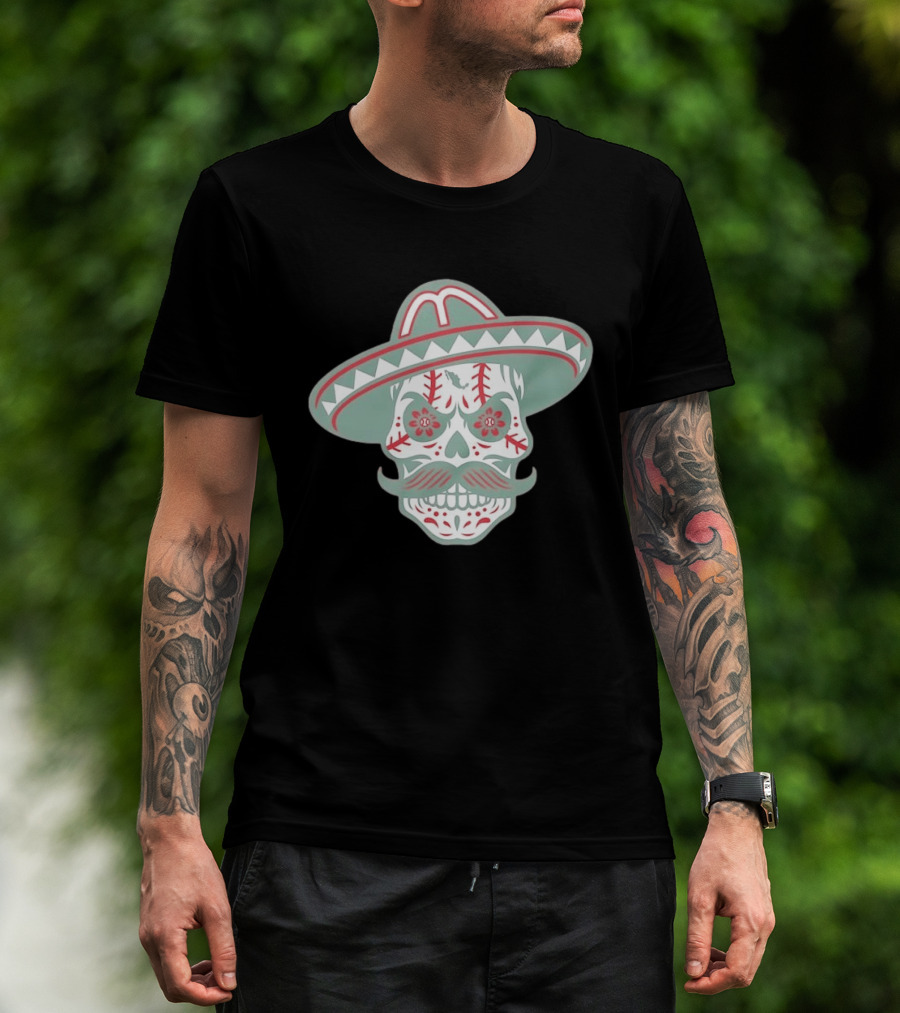 Sugar Skull Sombrero Baseball Team Mexico Nacho Alvarez Jr T-Shirt