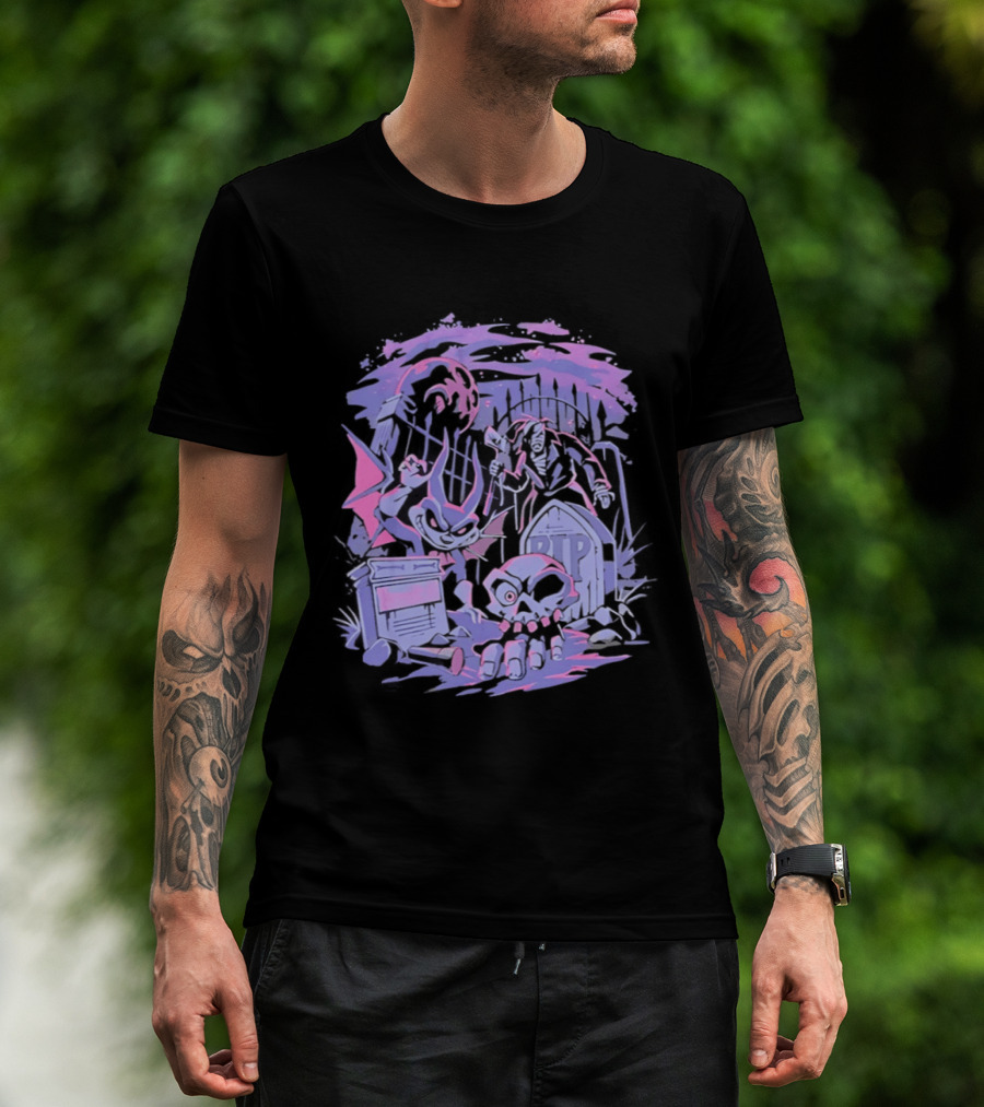 Jersey Devil Moonlit Cemetery Scene RIP Tombstone Ghostly Atmosphere T-Shirt