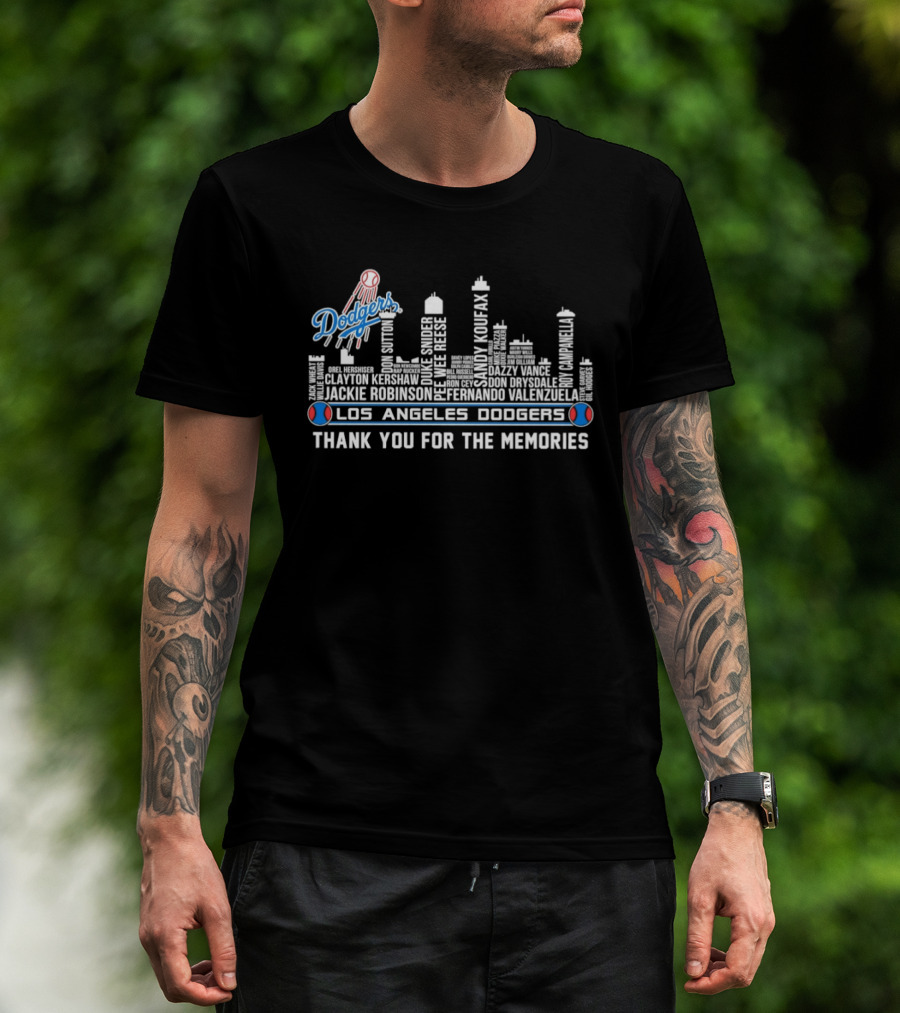 Los Angeles Dodgers Legends Skyline Names Thank You For The Memories T-Shirt
