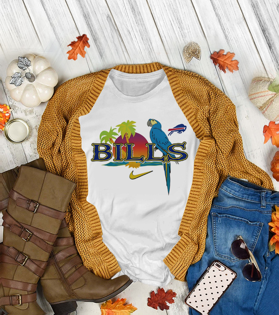 Buffalo Bills Parrot Tropical Vibes with Nike and Palm Trees T-Shirt