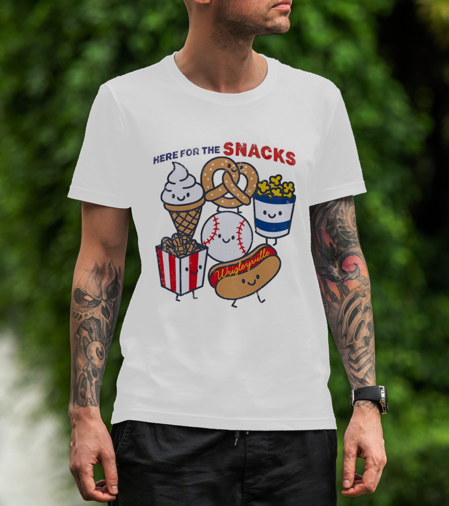 Here For The Snacks Wrigleyville Baseball Ice Cream Popcorn Hotdog Pretzel T-Shirt
