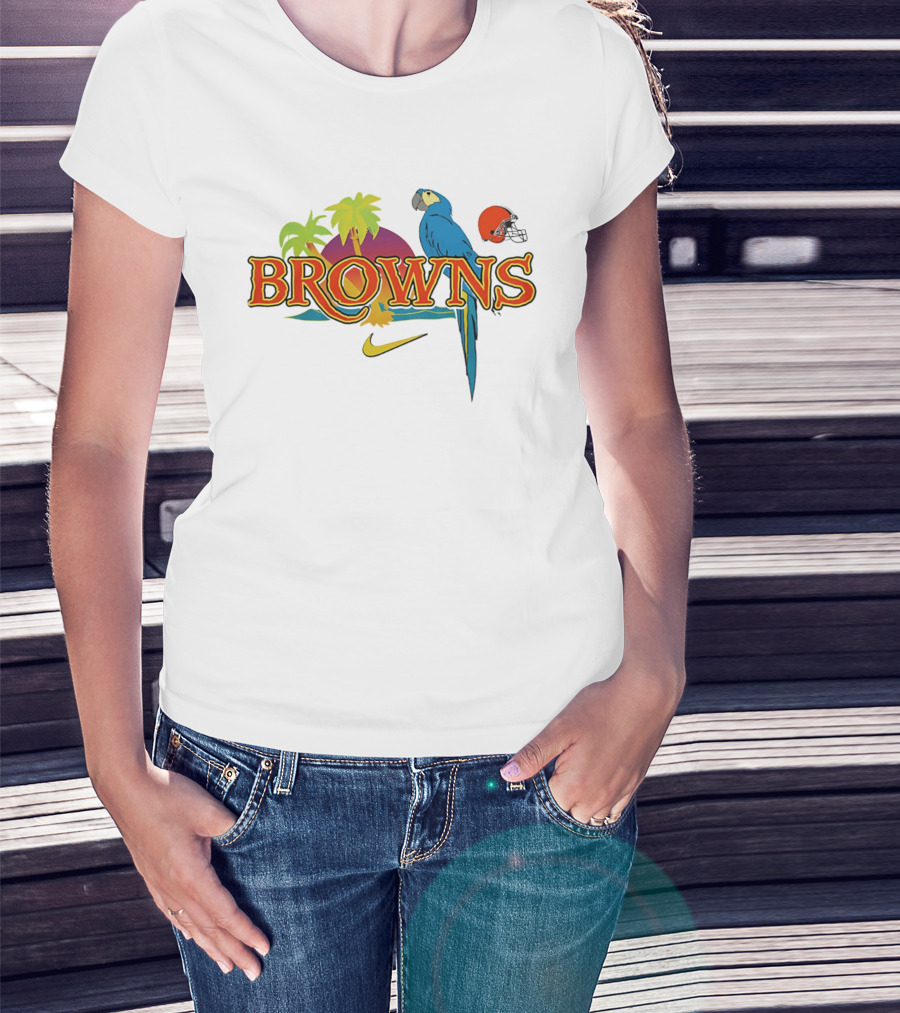 Browns Tropical Parrot Nike Cleveland Football Helmet T-Shirt