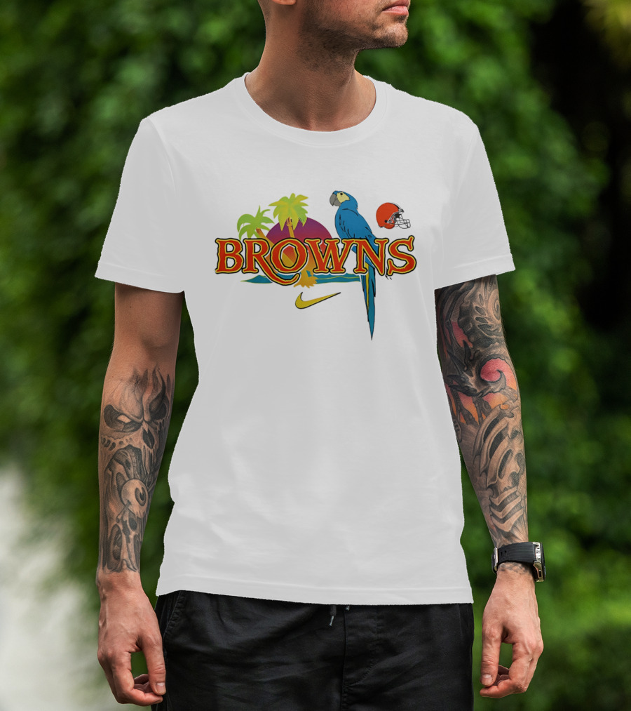 Browns Tropical Parrot Nike Cleveland Football Helmet T-Shirt