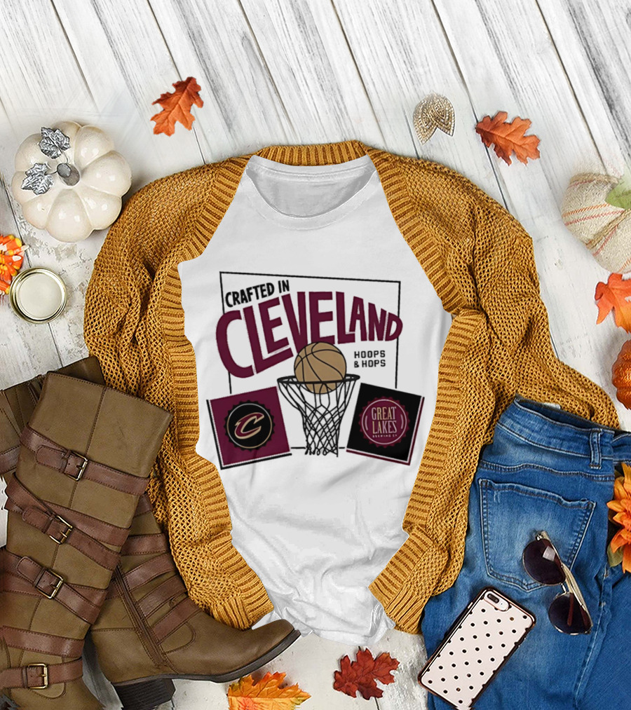 Crafted In Cleveland Hoops And Hops Cavaliers Great Lakes Brewing Co T-Shirt