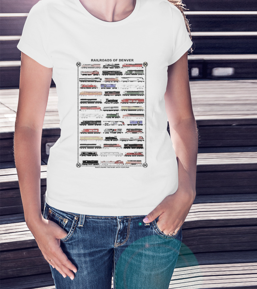 Railroads Of Denver Hand Drawn Trains By Andy Fletcher T-Shirt