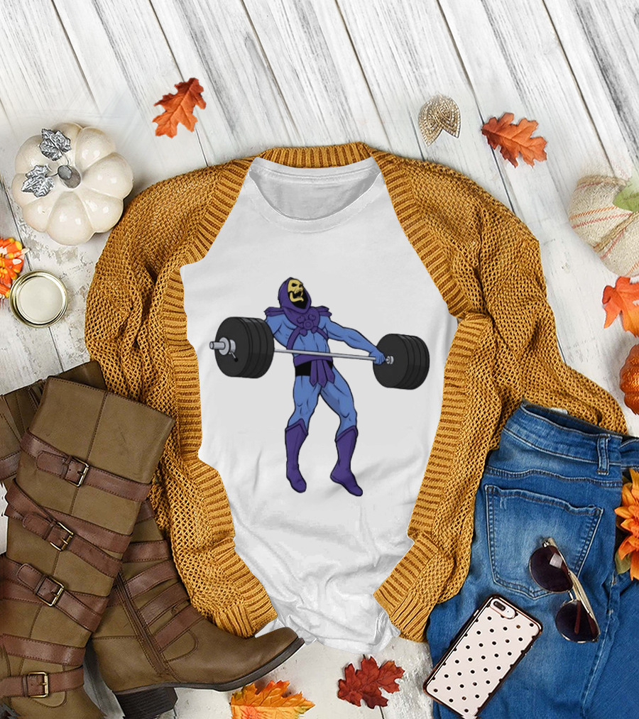 Skeletor Weightlifting Masters of the Universe Cartoon Strength Snatch T-Shirt