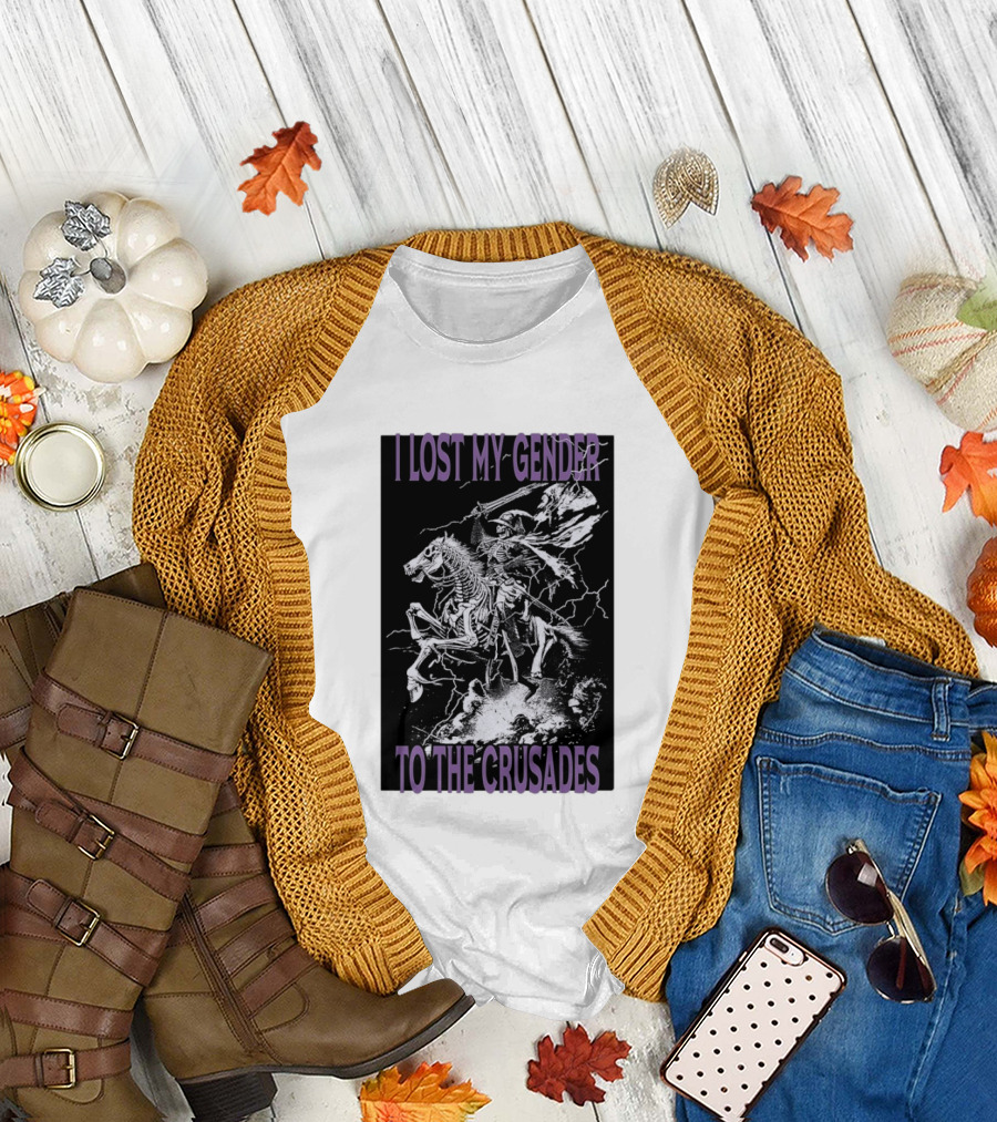 I Lost My Gender to the Crusades Skeleton Riding Horse Skeleton T-Shirt