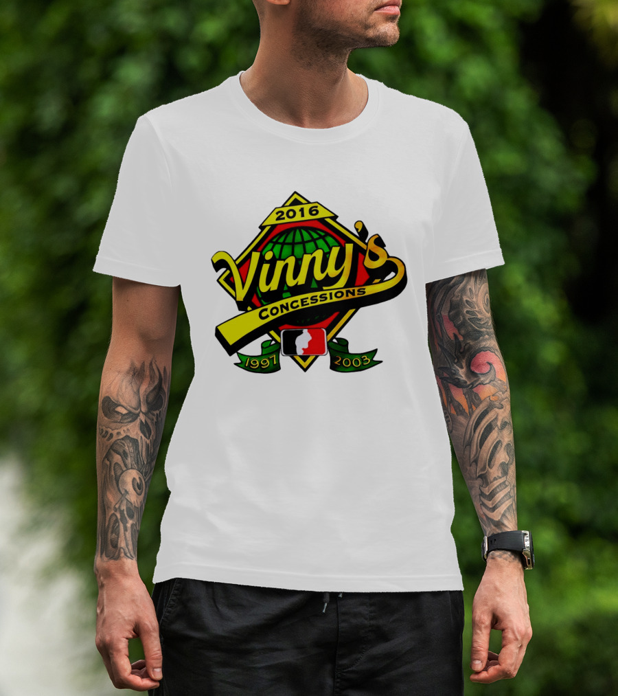 Vinny's Concessions 1997 2003 2016 Globe Ribbon T-Shirt