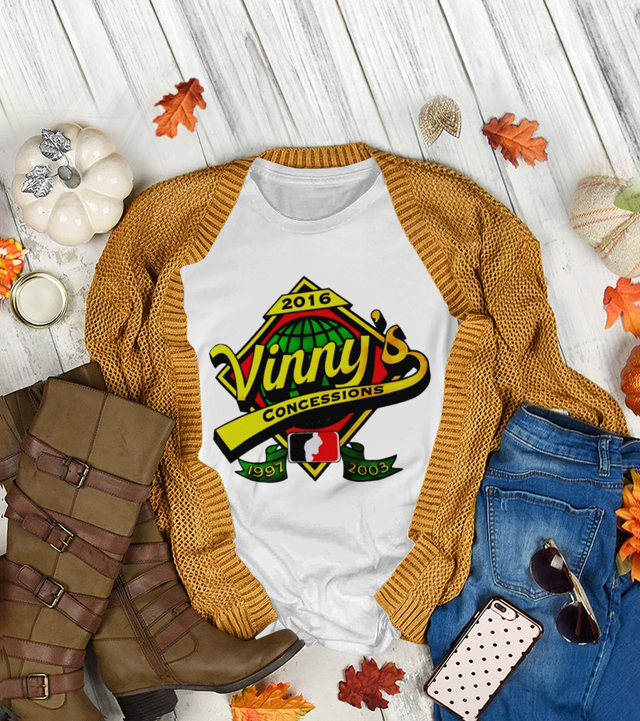 Vinny's Concessions 1997 2003 2016 Globe Ribbon T-Shirt