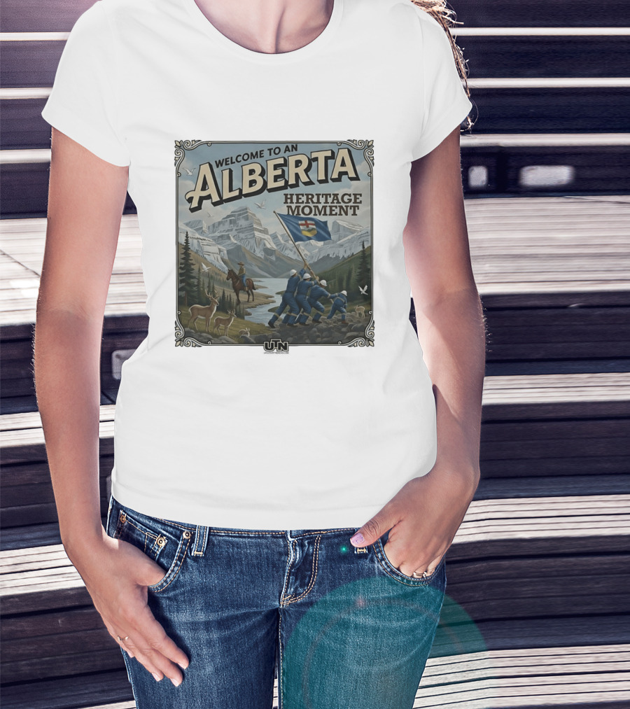 Welcome To An Alberta Heritage Moment Iwo Jima Inspired Rockies Scene T-Shirt