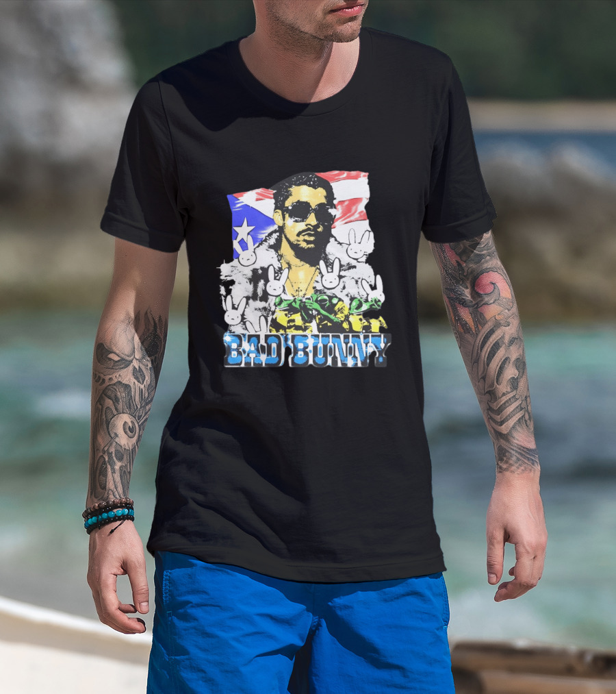 Bad Bunny Puerto Rican Flag Bunny Icon Latin Music T-Shirt