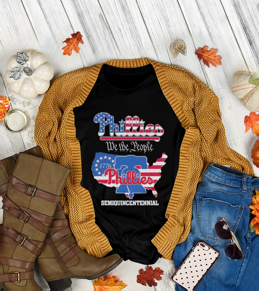 Philadelphia Phillies 1776 We The People Semiquincentennial USA Map Liberty Bell T-Shirt