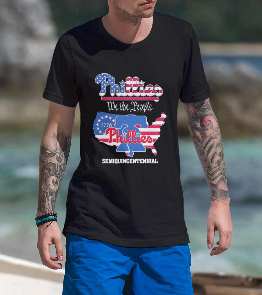 Philadelphia Phillies 1776 We The People Semiquincentennial USA Map Liberty Bell T-Shirt