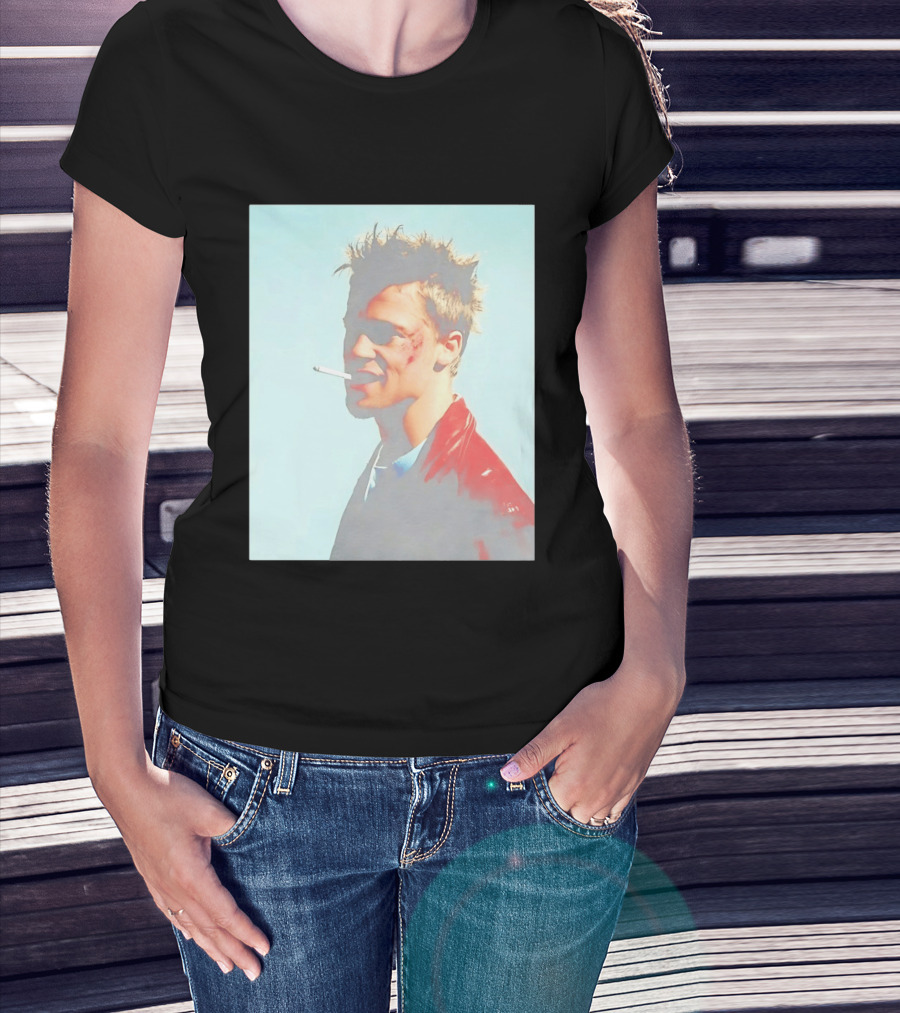 Brad Pitt Fight Club Smoking Tyler Durden Red Jacket Iconic Image T-Shirt