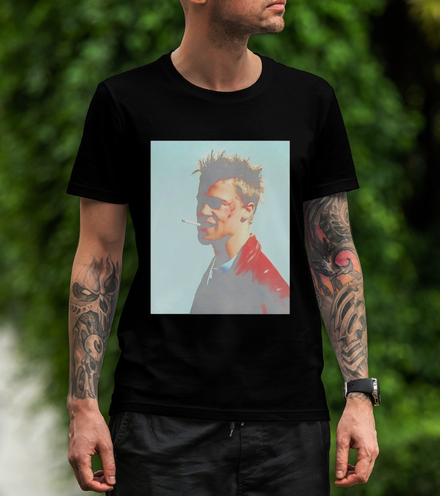 Brad Pitt Fight Club Smoking Tyler Durden Red Jacket Iconic Image T-Shirt