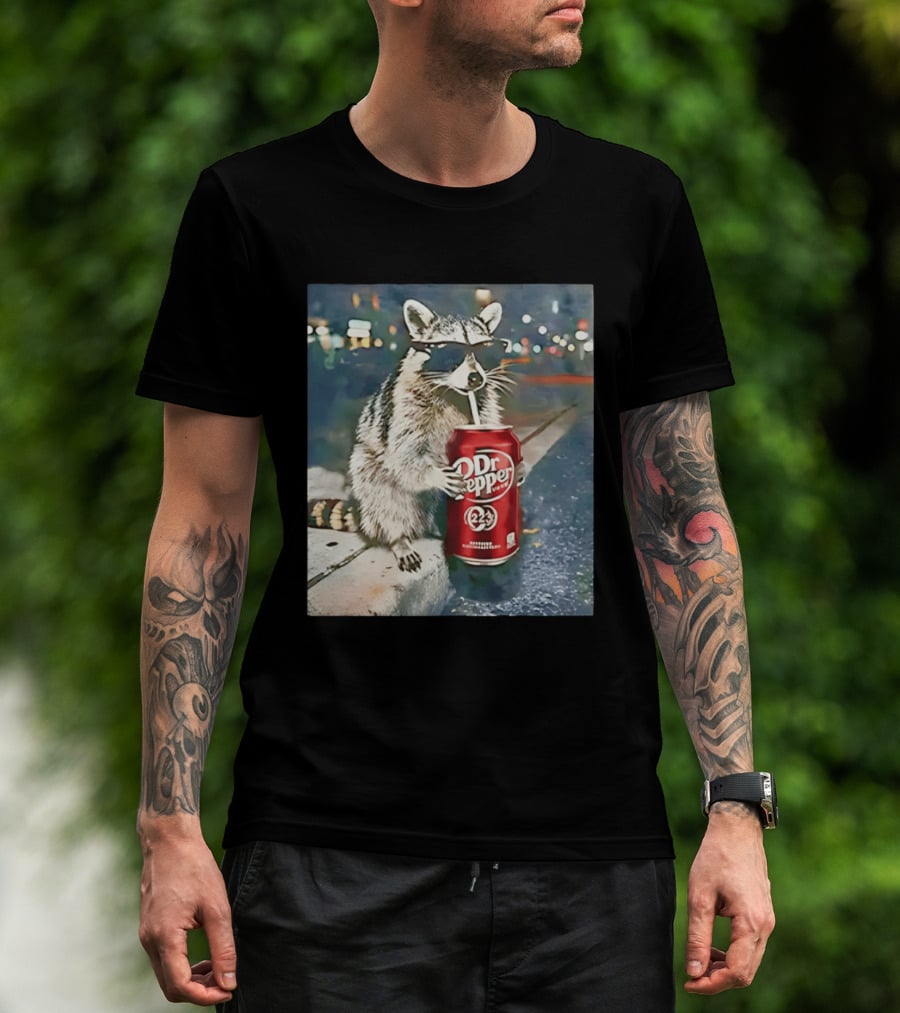 Raccoon Drinking Dr Pepper Meme Funny Soda Animal T-Shirt