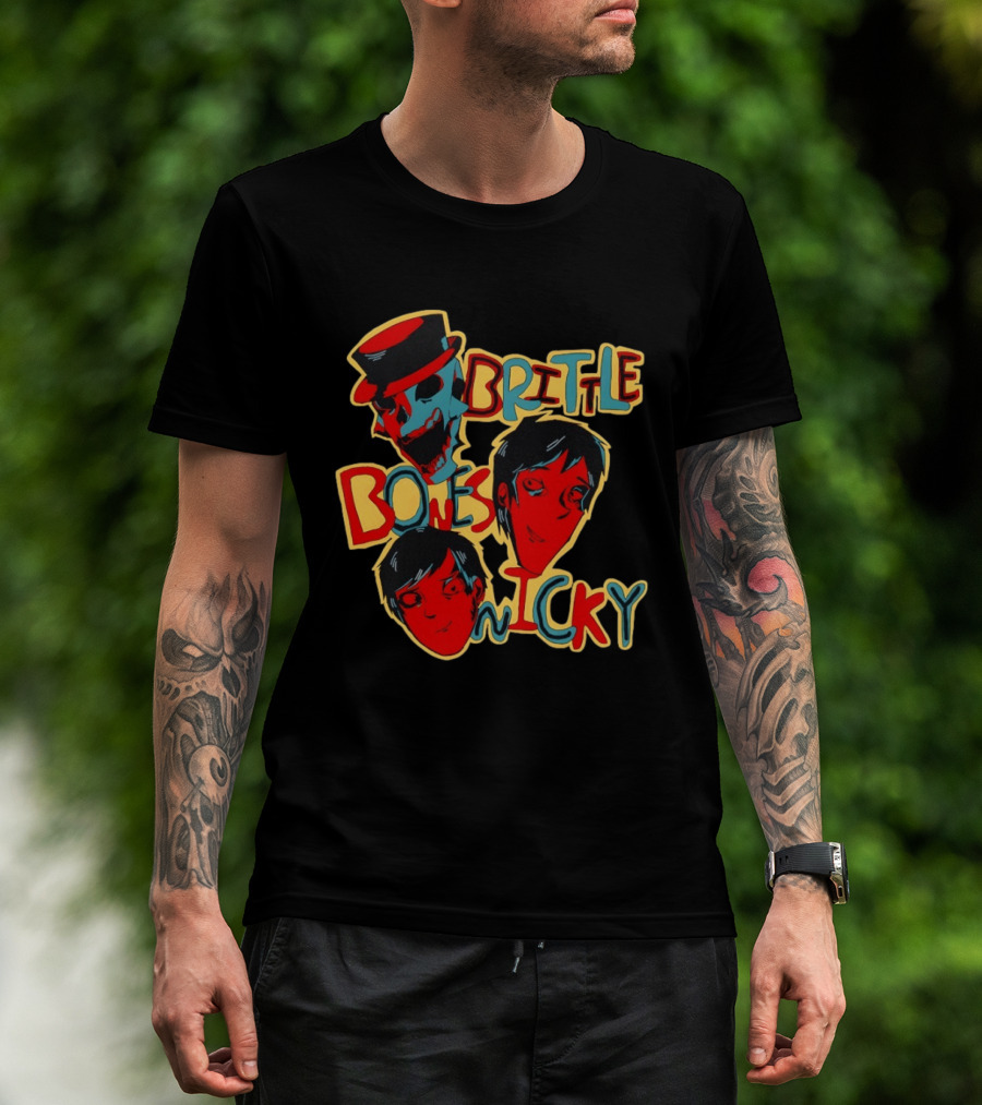 Brittle Bones Nicky Band Colorful Cartoon Character Faces T-Shirt