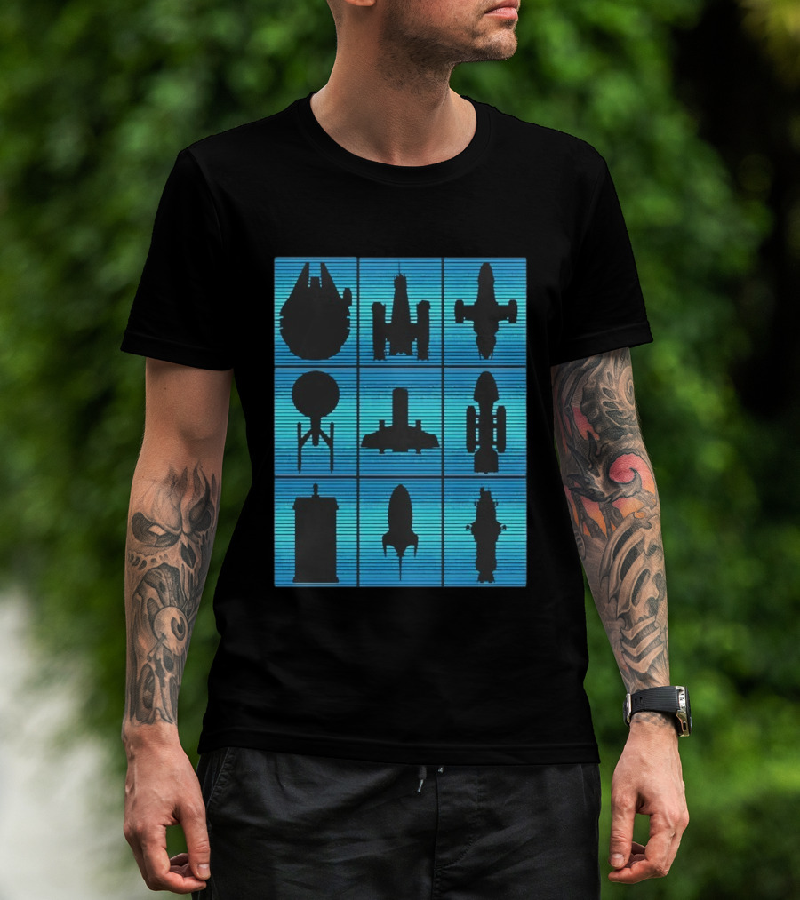 Interstellar Travelers Spaceship Silhouettes Sci Fi T-Shirt