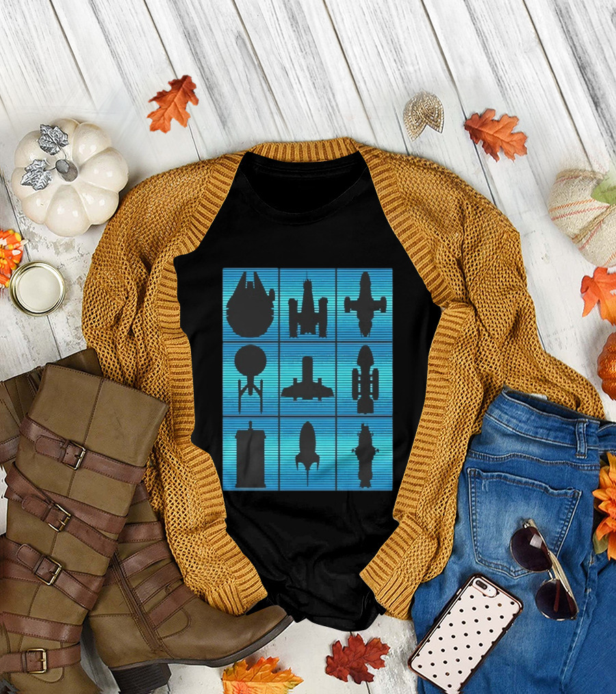 Interstellar Travelers Spaceship Silhouettes Sci Fi T-Shirt