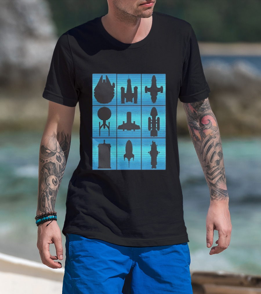 Interstellar Travelers Spaceship Silhouettes Sci Fi T-Shirt