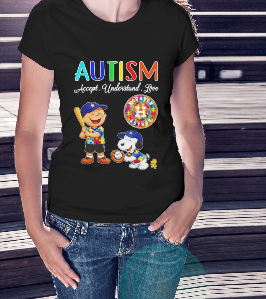Autism Accept Understand Love Charlie Brown Snoopy Houston Astros MLB T-Shirt