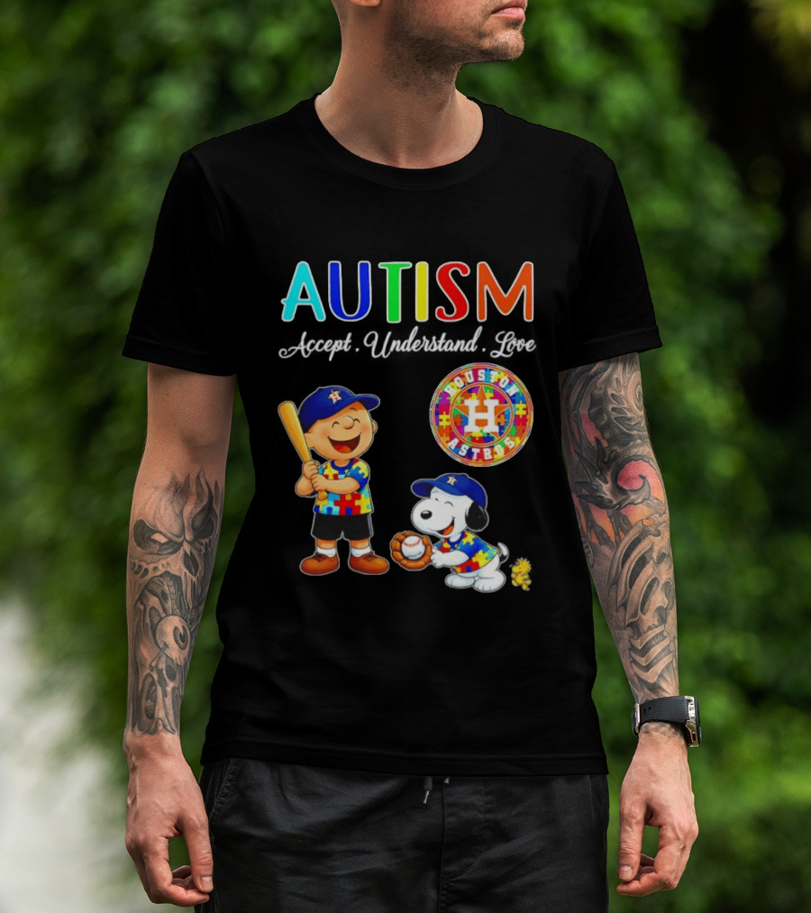 Autism Accept Understand Love Charlie Brown Snoopy Houston Astros MLB T-Shirt