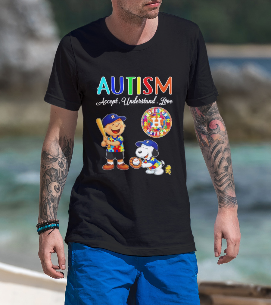 Autism Accept Understand Love Charlie Brown Snoopy Houston Astros MLB T-Shirt