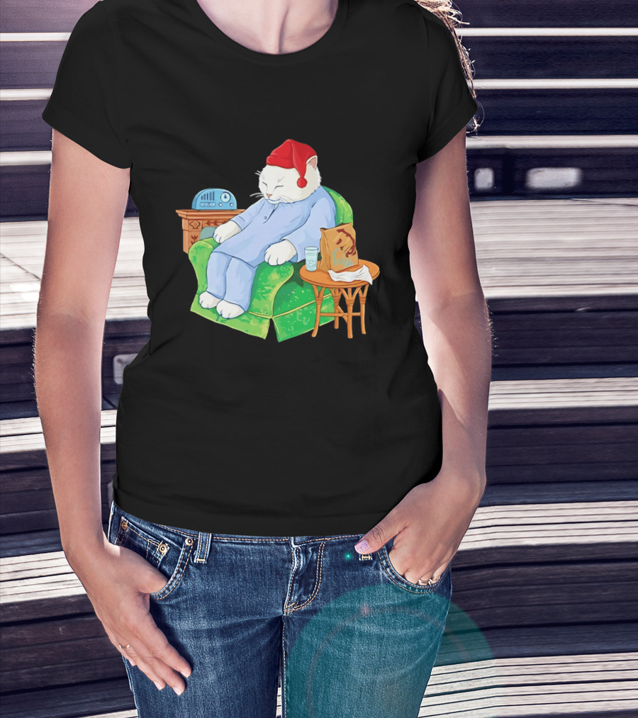 Sleepytime Cat Cartoon Cozy Scene With Tacos T-Shirt