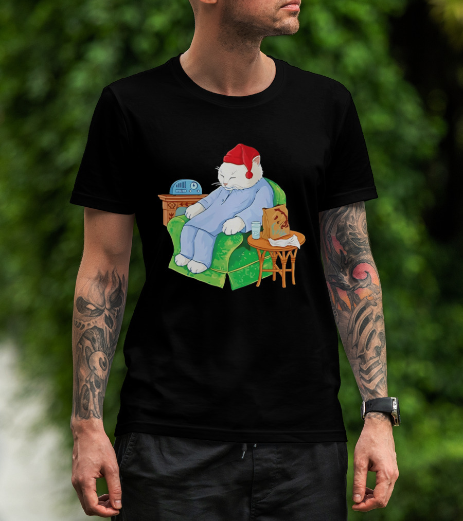 Sleepytime Cat Cartoon Cozy Scene With Tacos T-Shirt