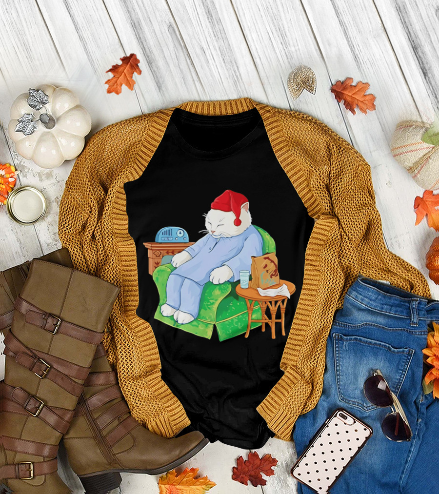 Sleepytime Cat Cartoon Cozy Scene with Tacos T-Shirt
