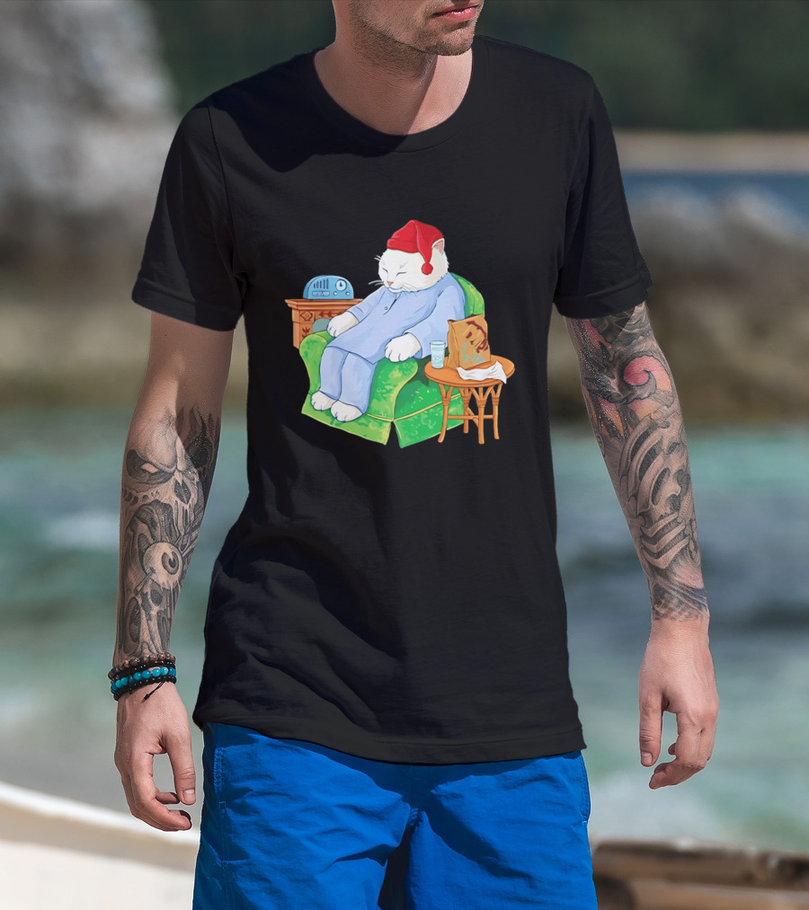 Sleepytime Cat Cartoon Cozy Scene With Tacos T-Shirt