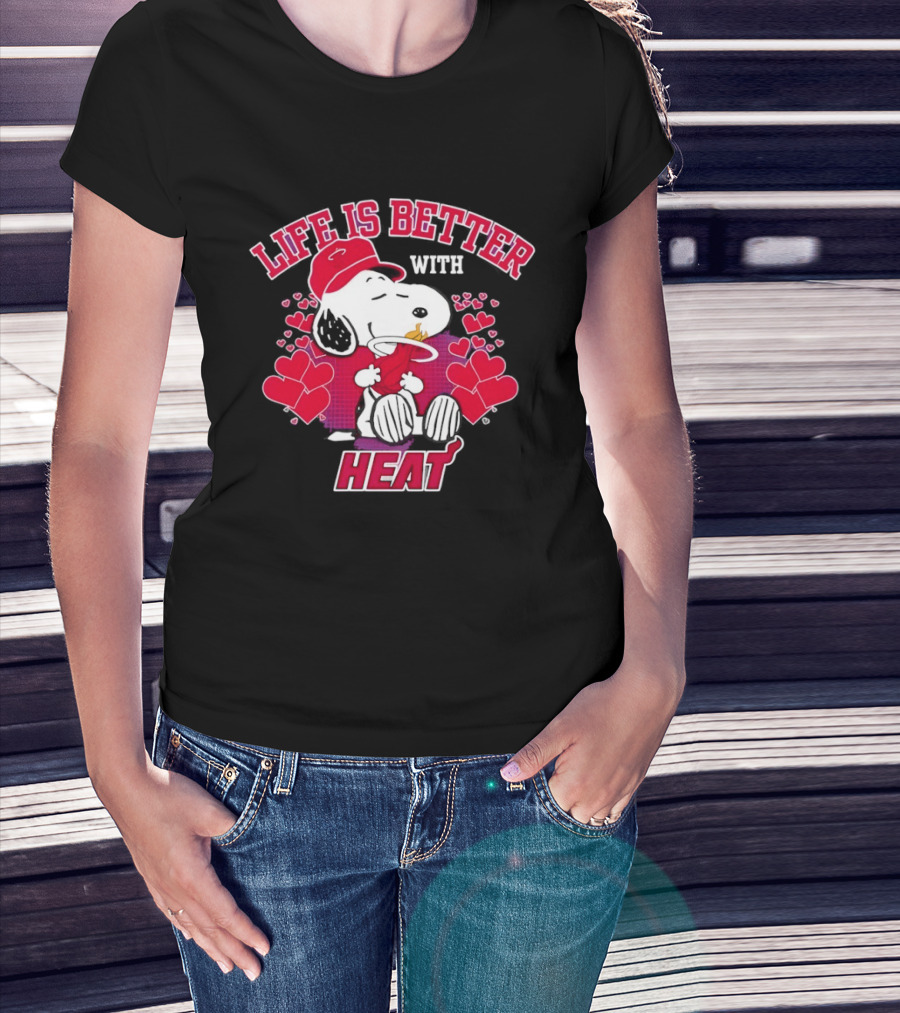 Life Is Better With Heat Snoopy Miami Heat Hearts T-Shirt