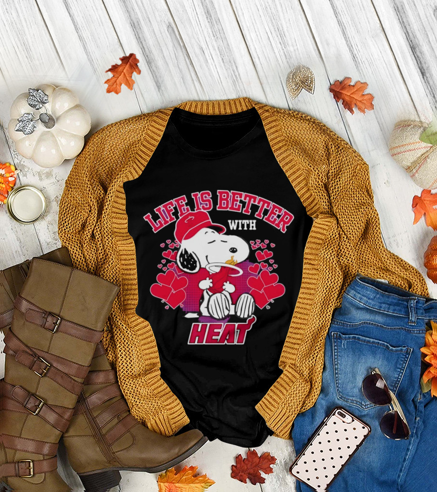 Life Is Better with Heat Snoopy Miami Heat Hearts T-Shirt