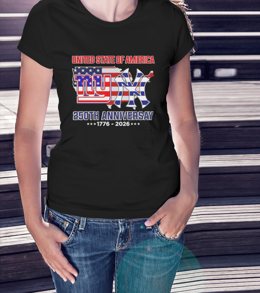 United State Of America 250th Anniversary 1776 2026 NY Yankees Giants Map Flag T-Shirt
